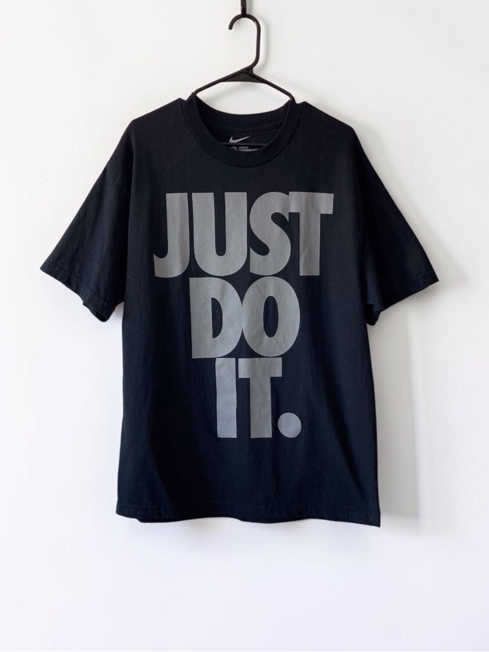 Nike Just Do It Mens Large Black Graphic T Shirt Loose Fit Streetwear